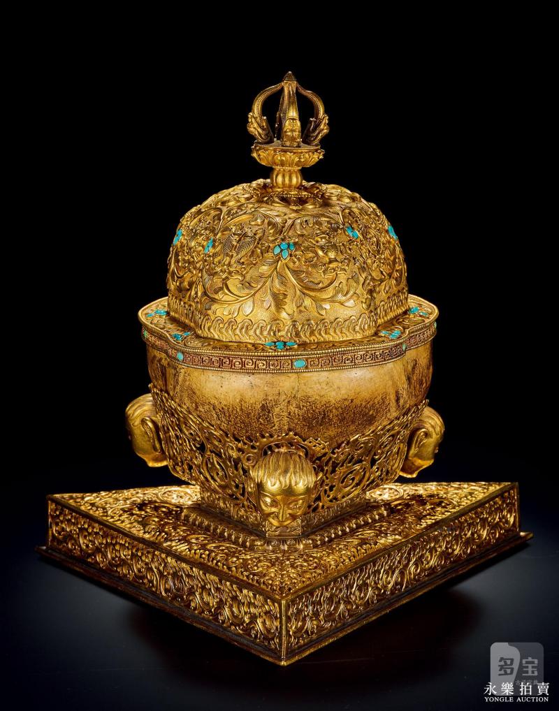 清乾隆 御制金质嵌松石八吉祥纹嘎巴拉碗